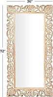 Vikinterio 79 Exquisitely Carved Mango Wood Wall Mirror, Floral Design, Light Brown, 36" x 2" x 72"