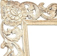 Vikinterio 79 Exquisitely Carved Mango Wood Wall Mirror, Floral Design, Light Brown, 36" x 2" x 72"