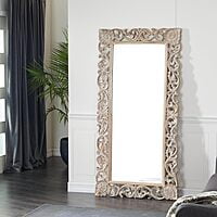 Vikinterio 79 Exquisitely Carved Mango Wood Wall Mirror, Floral Design, Light Brown, 36" x 2" x 72" Vikinterio 79 Exquisitely Carved Mango Wood Wall Mirror, Floral Design, Light Brown, 36" x 2" x 72"