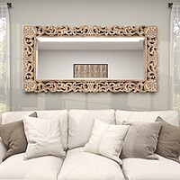 Vikinterio 79 Exquisitely Carved Mango Wood Wall Mirror, Floral Design, Light Brown, 36" x 2" x 72"