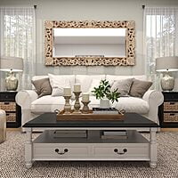 Vikinterio 79 Exquisitely Carved Mango Wood Wall Mirror, Floral Design, Light Brown, 36" x 2" x 72" Vikinterio 79 Exquisitely Carved Mango Wood Wall Mirror, Floral Design, Light Brown, 36" x 2" x 72"
