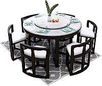 Vikinterio Milano Marble Top Six Seater Round Shape Dining Table Set