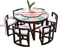 Vikinterio Milano Marble Top Six Seater Round Shape Dining Table Set