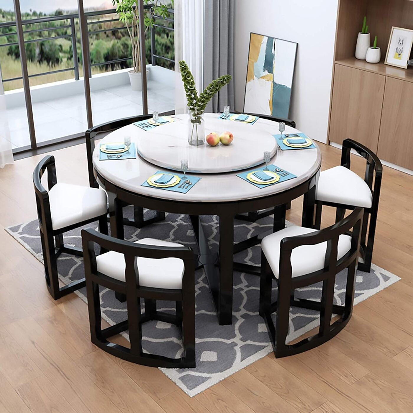 Round Table Six Seater Dining Table Dimensions Vikinterio Milano Marble Top  Six Seater Round Shape Dining Table Set, image size:1400x1400