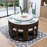 Vikinterio Milano Marble Top Six Seater Round Shape Dining Table Set