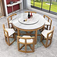 Vikinterio Milano Marble Top Six Seater Round Shape Dining Table Set