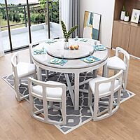 Vikinterio Milano Marble Top Six Seater Round Shape Dining Table Set
