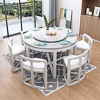 Vikinterio Milano Marble Top Six Seater Round Shape Dining Table Set Vikinterio Milano Marble Top Six Seater Round Shape Dining Table Set