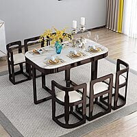 Luxurious Space Vikinterio Saving Six-Seater Dining Table Set with Upolstory Chairs
