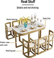 Luxurious Space Vikinterio Saving Six-Seater Dining Table Set with Upolstory Chairs
