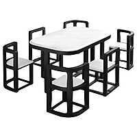 Luxurious Space Vikinterio Saving Six-Seater Dining Table Set with Upolstory Chairs Luxurious Space Vikinterio Saving Six-Seater Dining Table Set with Upolstory Chairs