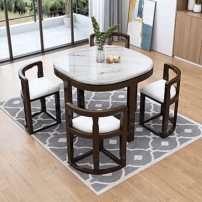 Vikinterio Marble Top Dining Table And Chair Set  Dining Table 1 Table 4 Chairs and Space Saving Set