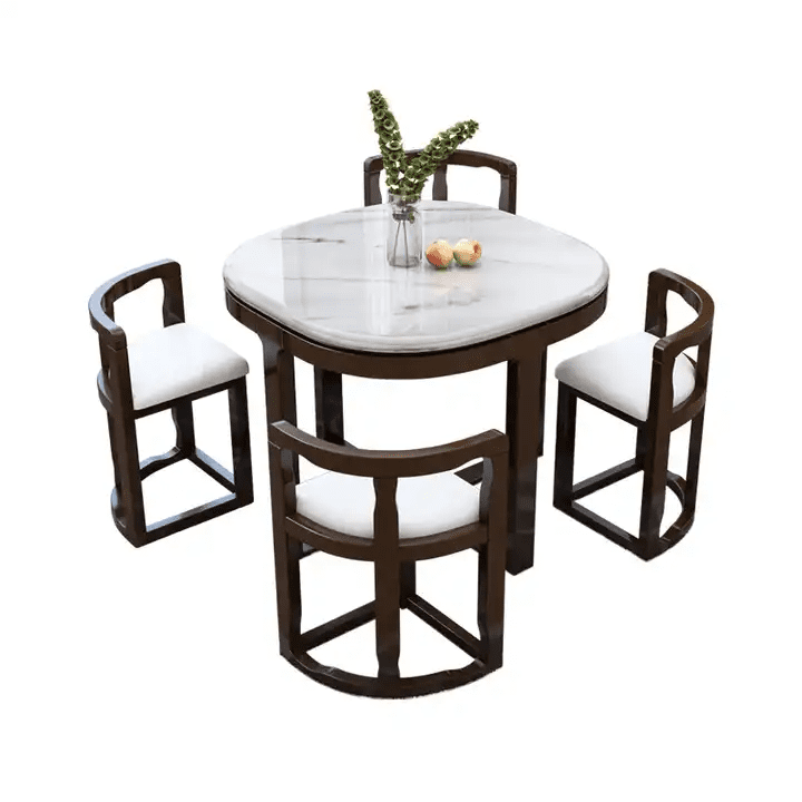 Space Saving Marble Top Four Seater Dining Table Set