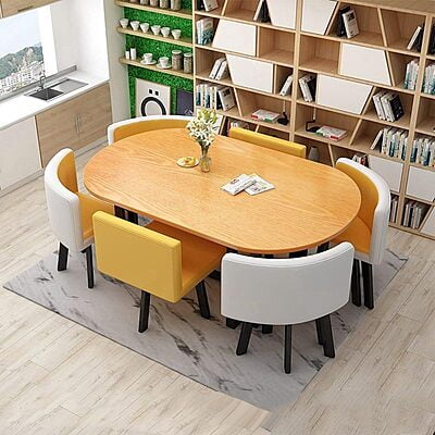 Elegant Modern Space-Saving 6-Seater Marble Dining Table Set
