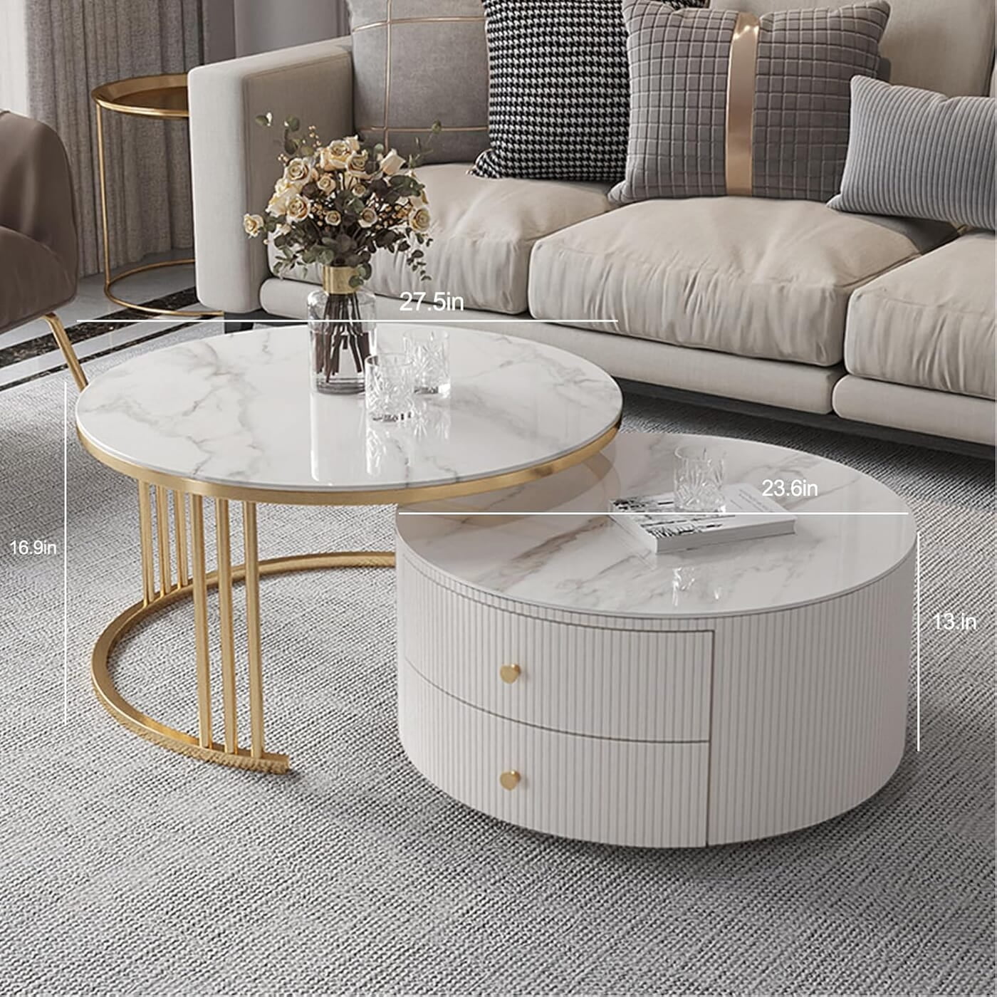 Vikinterio Rounded Corner Design | Nesting Round Coffee Table Set of 2 ...