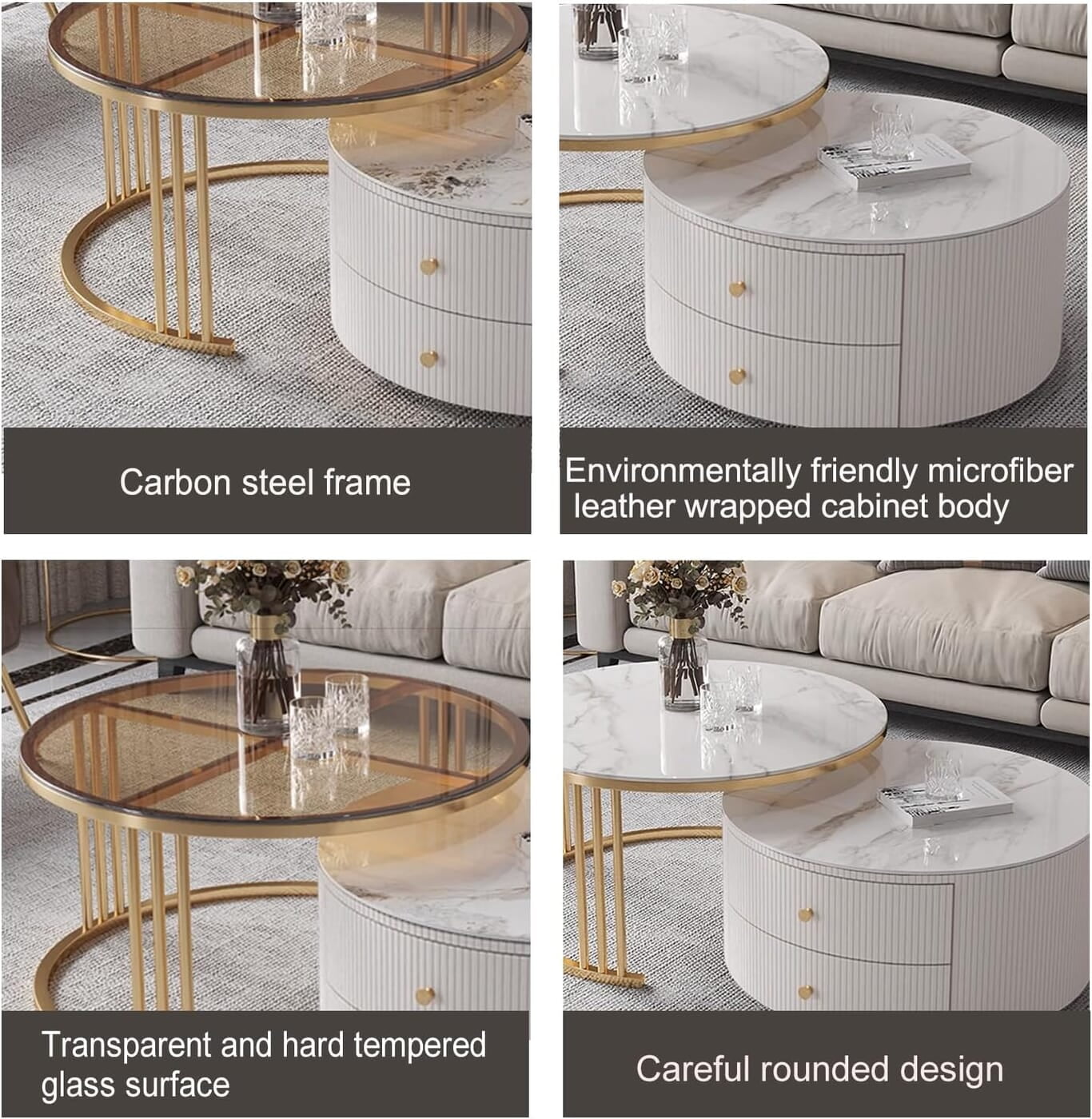 Vikinterio Rounded Corner Design | Nesting Round Coffee Table Set of 2 ...