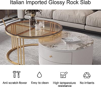 Vikinterio Rounded Corner Design Nesting Round Coffee Table Set of 2 End Tables Vikinterio Rounded Corner Design Nesting Round Coffee Table Set of 2 End Tables