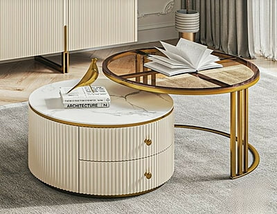 Vikinterio Rounded Corner Design Nesting Round Coffee Table Set of 2 End Tables