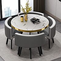 Vikinterio Modern Space Saving Round Dining Table And Chair Set