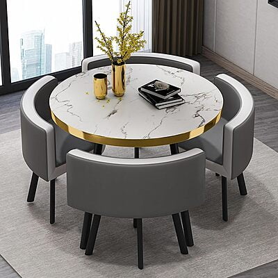 Vikinterio Modern Space Saving Round Dining Table And Chair Set