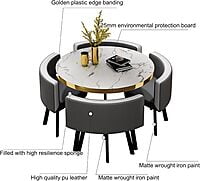 Vikinterio Modern Space Saving Round Dining Table And Chair Set