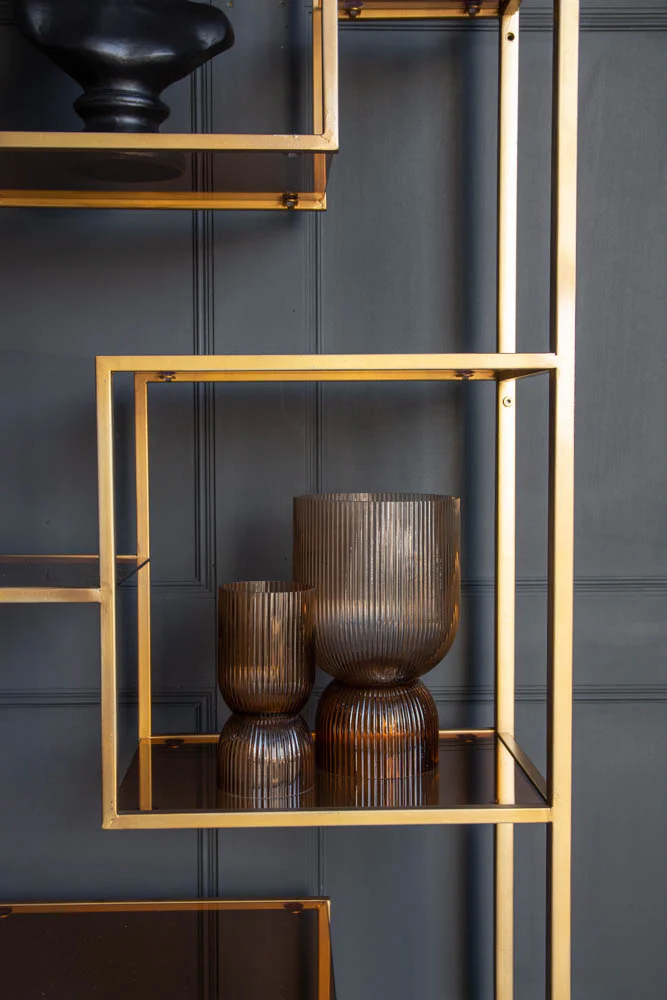 Vikinterio Gold & Glass Art Deco Shelving  Showcase Unit