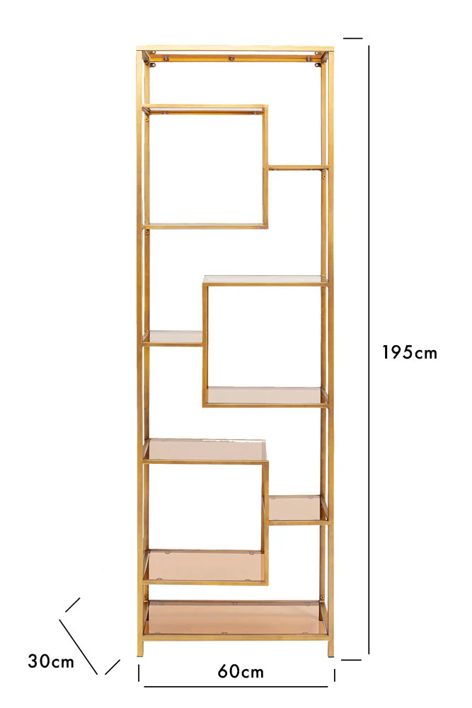 Vikinterio Gold & Glass Art Deco Shelving  Showcase Unit