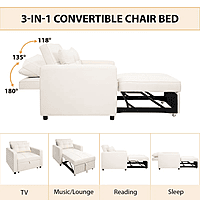 Vikinterio 3 in 1 Convertible Chair Bed, Lounger Sleeper Chair Bed, Linen Sofa Bed Sleeper Armchair Vikinterio 3 in 1 Convertible Chair Bed, Lounger Sleeper Chair Bed, Linen Sofa Bed Sleeper Armchair
