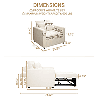 Vikinterio 3 in 1 Convertible Chair Bed, Lounger Sleeper Chair Bed, Linen Sofa Bed Sleeper Armchair Vikinterio 3 in 1 Convertible Chair Bed, Lounger Sleeper Chair Bed, Linen Sofa Bed Sleeper Armchair