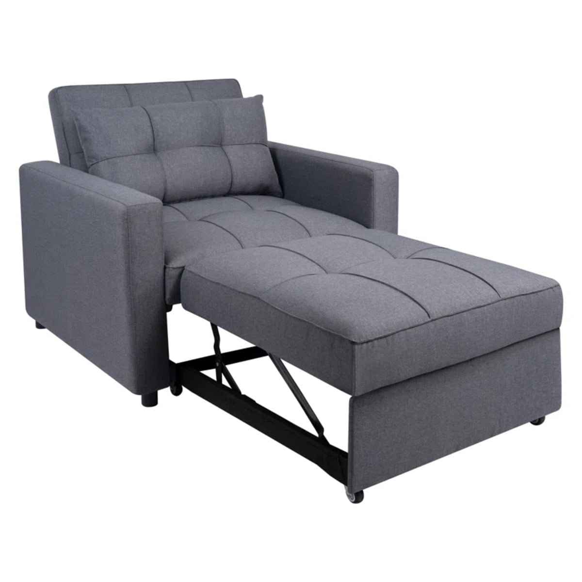 Vikinterio 3 in 1 Convertible Chair Bed, Lounger Sleeper Chair Bed in Gray Linen Fabric Vikinterio 3 in 1 Convertible Chair Bed, Lounger Sleeper Chair Bed in Gray Linen Fabric