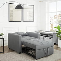 Vikinterio 3 in 1 Convertible Chair Bed, Lounger Sleeper Chair Bed in Gray Linen Fabric Vikinterio 3 in 1 Convertible Chair Bed, Lounger Sleeper Chair Bed in Gray Linen Fabric