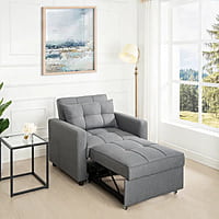 Vikinterio 3 in 1 Convertible Chair Bed, Lounger Sleeper Chair Bed in Gray Linen Fabric Vikinterio 3 in 1 Convertible Chair Bed, Lounger Sleeper Chair Bed in Gray Linen Fabric