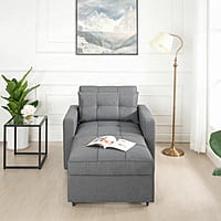 Vikinterio 3 in 1 Convertible Chair Bed, Lounger Sleeper Chair Bed in Gray Linen Fabric Vikinterio 3 in 1 Convertible Chair Bed, Lounger Sleeper Chair Bed in Gray Linen Fabric
