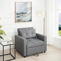 Vikinterio 3 in 1 Convertible Chair Bed, Lounger Sleeper Chair Bed in Gray Linen Fabric Vikinterio 3 in 1 Convertible Chair Bed, Lounger Sleeper Chair Bed in Gray Linen Fabric