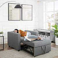 Vikinterio 3 in 1 Convertible Chair Bed, Lounger Sleeper Chair Bed in Gray Linen Fabric Vikinterio 3 in 1 Convertible Chair Bed, Lounger Sleeper Chair Bed in Gray Linen Fabric