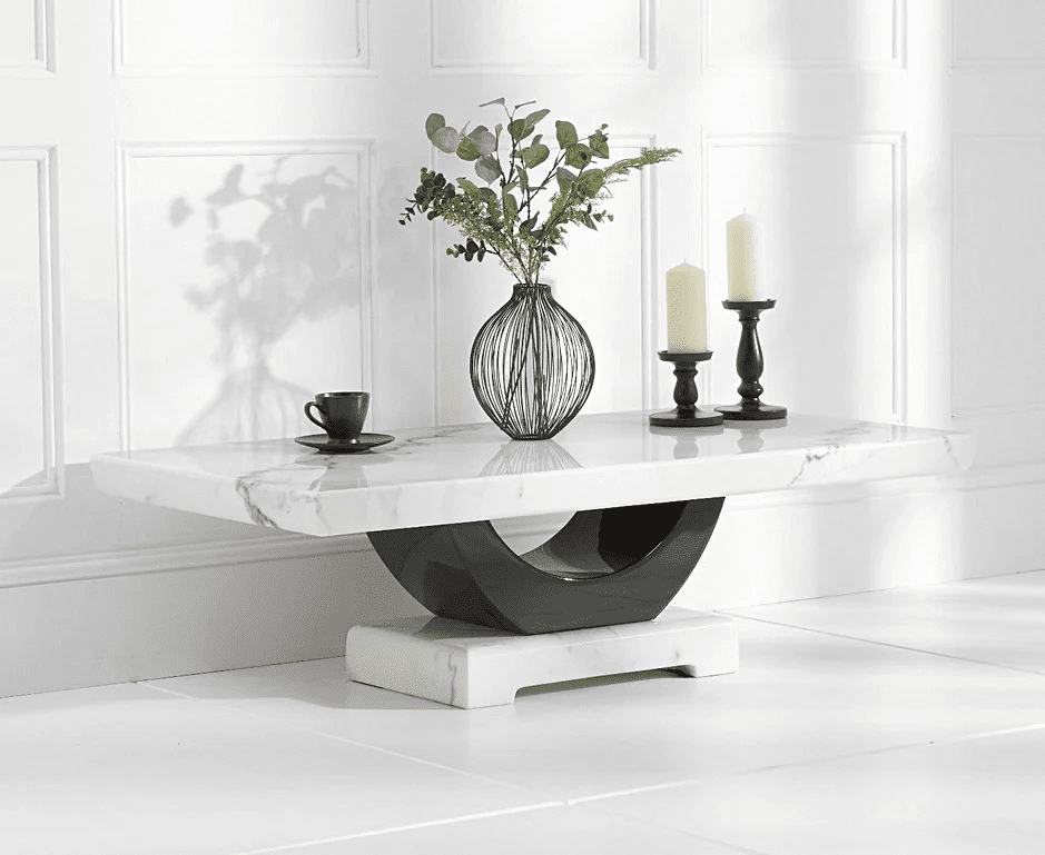 Vikinterio U Shape White Marble Coffee Table Vikinterio U Shape White Marble Coffee Table