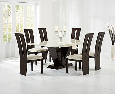 57 Marble Top Dining Table Set with Six Chairs