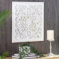 VIKINTERIO White Carved Square Mirrored Medallion Wall Art VIKINTERIO White Carved Square Mirrored Medallion Wall Art