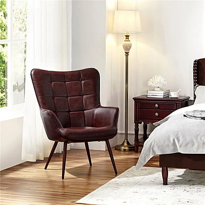 Vikinterio Butterfly Wingback Chair in Chesnut Brown Faux Leather