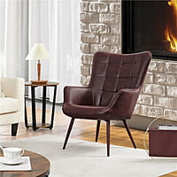 Vikinterio Butterfly Wingback Chair in Chesnut Brown Faux Leather Vikinterio Butterfly Wingback Chair in Chesnut Brown Faux Leather