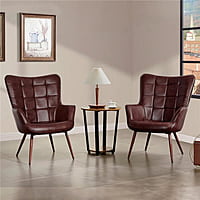 Vikinterio Butterfly Wingback Chair in Chesnut Brown Faux Leather Vikinterio Butterfly Wingback Chair in Chesnut Brown Faux Leather