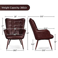 Vikinterio Butterfly Wingback Chair in Chesnut Brown Faux Leather Vikinterio Butterfly Wingback Chair in Chesnut Brown Faux Leather