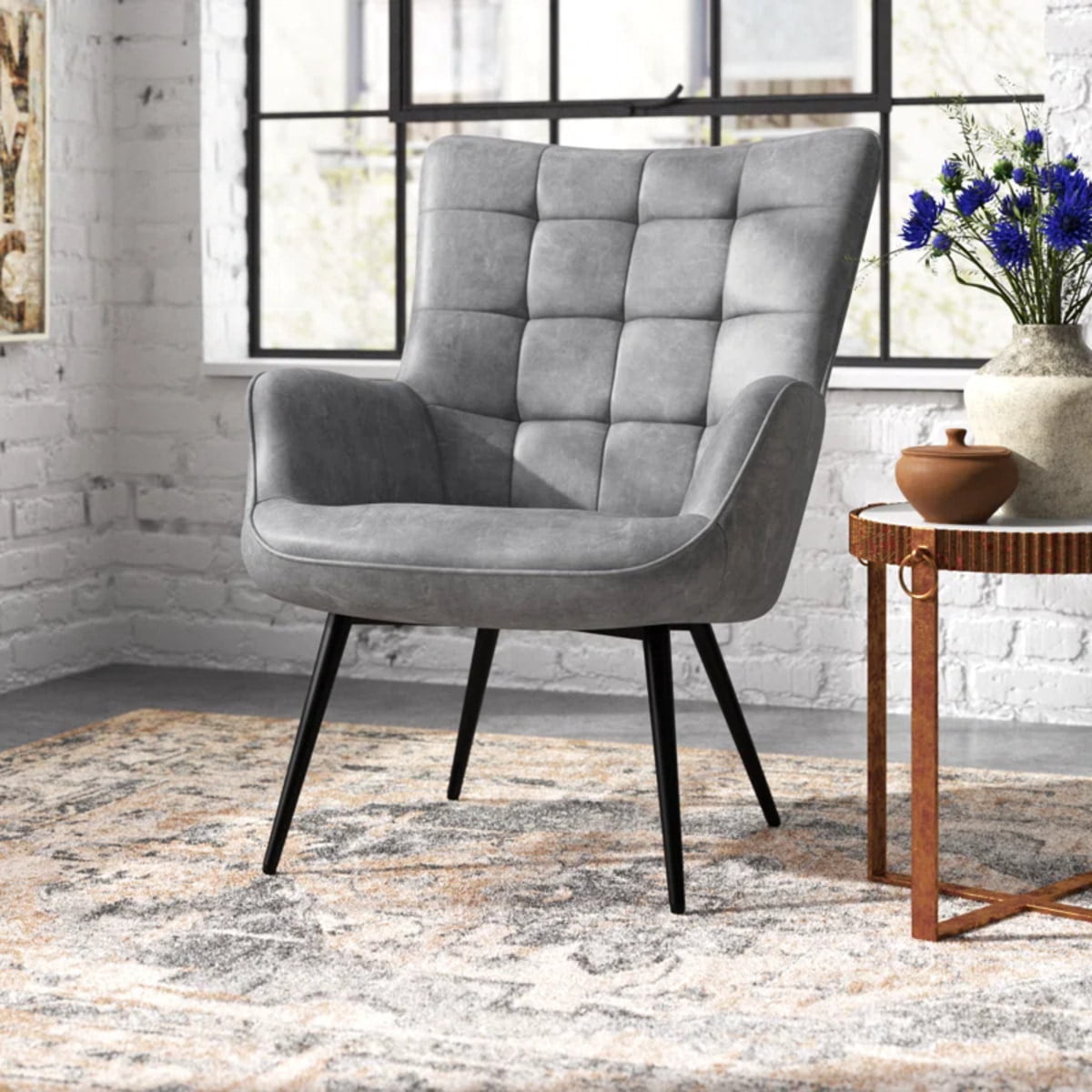 Vikinterio Upholstered Wingback Chair in Gray Polister fabric Vikinterio Upholstered Wingback Chair in Gray Polister fabric