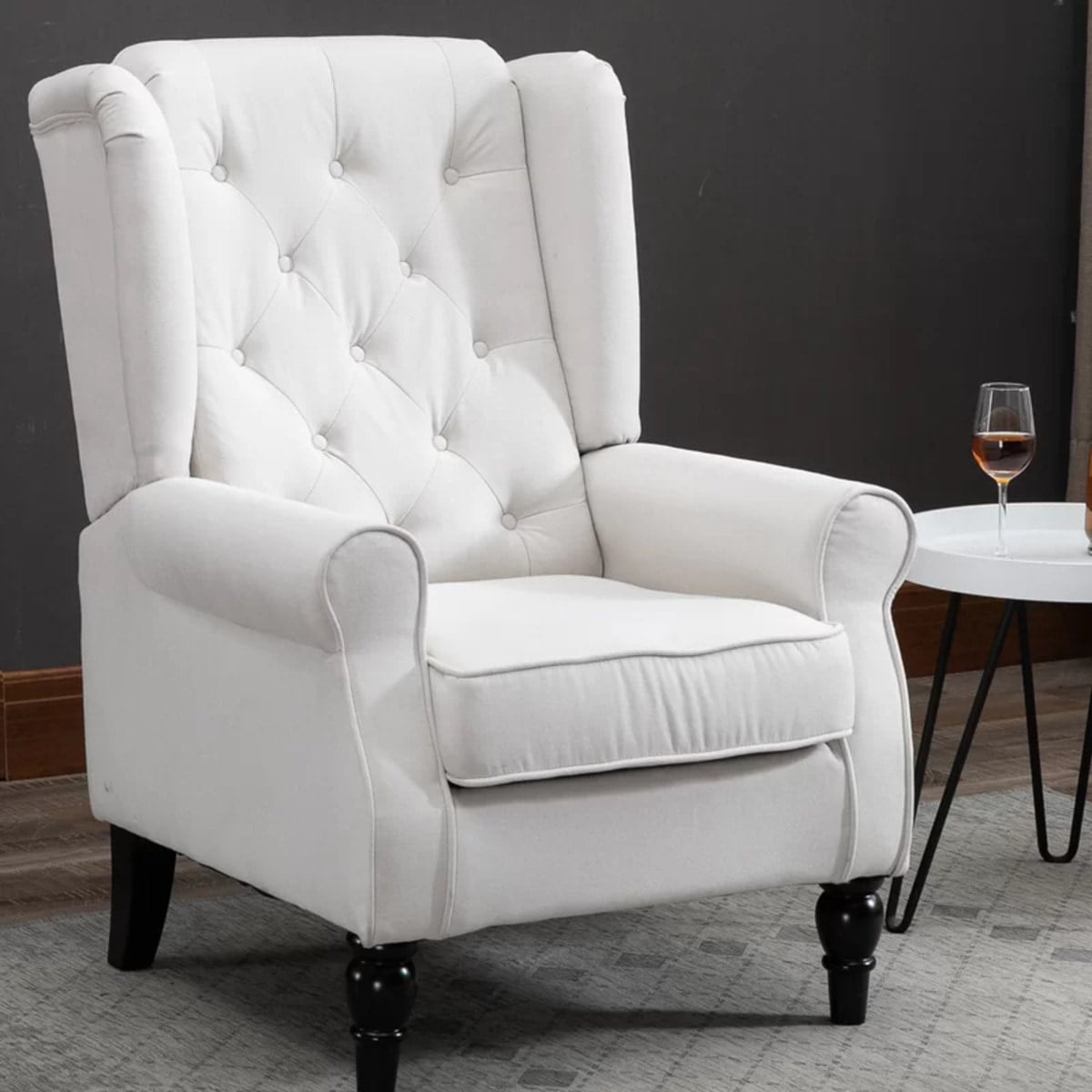 Vikinterio Morrisa Wingback Chair in Cream Polister Fabric Vikinterio Morrisa Wingback Chair in Cream Polister Fabric