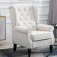 Vikinterio Morrisa Wingback Chair in Cream Polister Fabric Vikinterio Morrisa Wingback Chair in Cream Polister Fabric