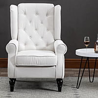 Vikinterio Morrisa Wingback Chair in Cream Polister Fabric Vikinterio Morrisa Wingback Chair in Cream Polister Fabric