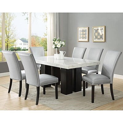 Vikinterio Contemporary Modern Marble Top Six Seater Dining Table Set