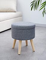 Sydney Round Ottoman Leg Rest Seat Made of Linen and Solid Wood with Storage Space, Sydney Round Ottoman Leg Rest Seat Made of Linen and Solid Wood with Storage Space,