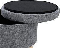 Sydney Round Ottoman Leg Rest Seat Made of Linen and Solid Wood with Storage Space,