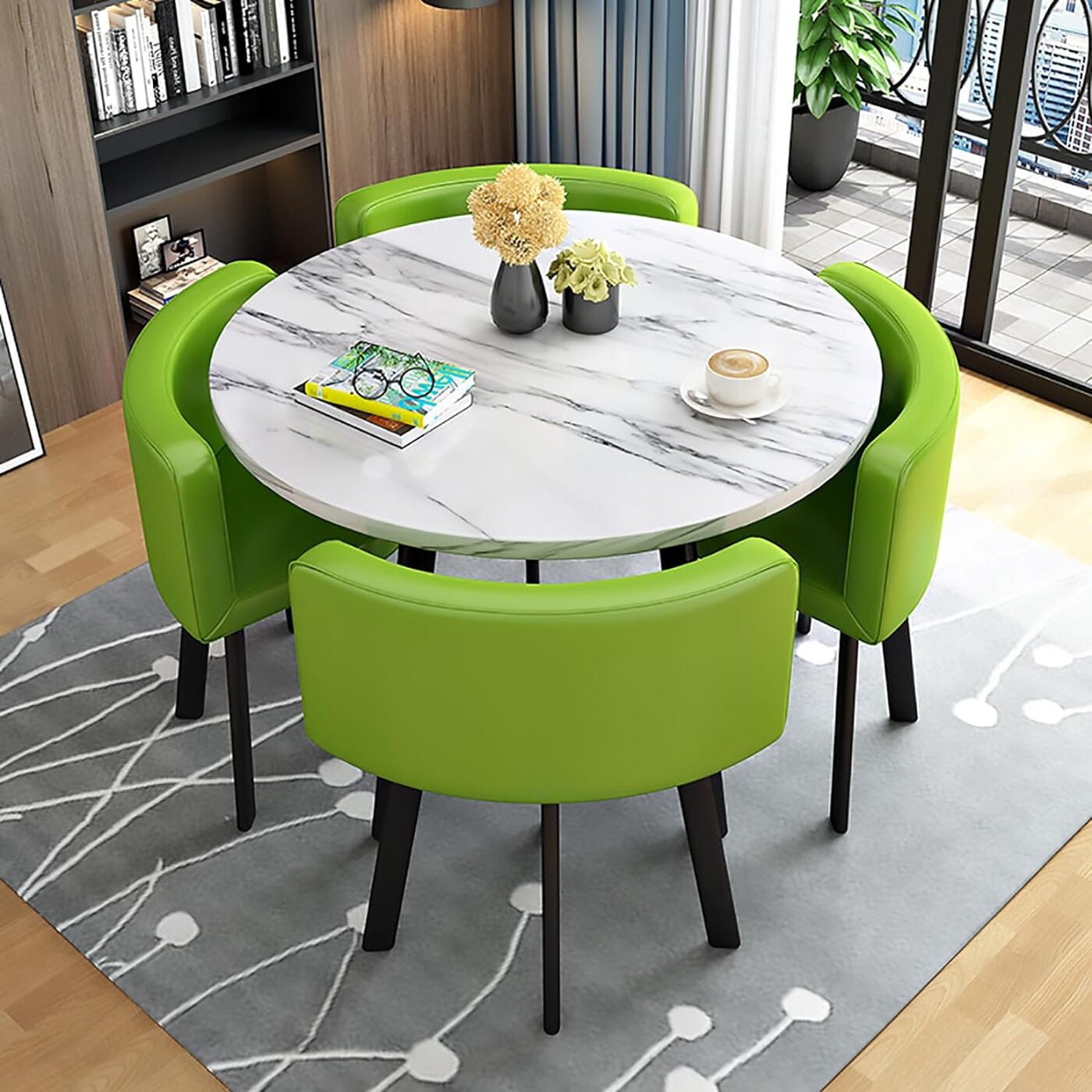 VIKINTERIO Maxico Round Space Saving Four Seater Dining Table Set